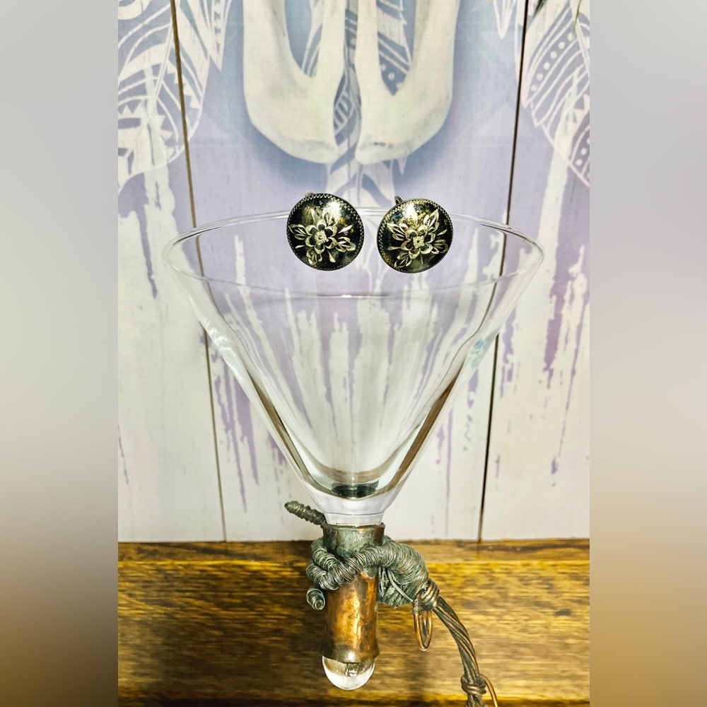 Vintage FCC Sterling Silver Floral Etched Button Earrings